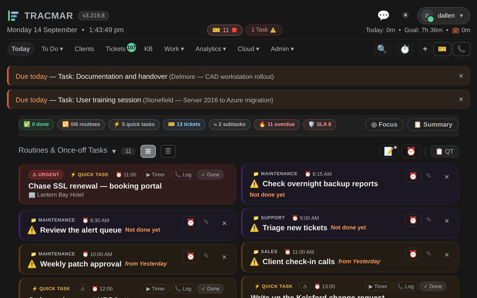 The Today page in the Carbon theme