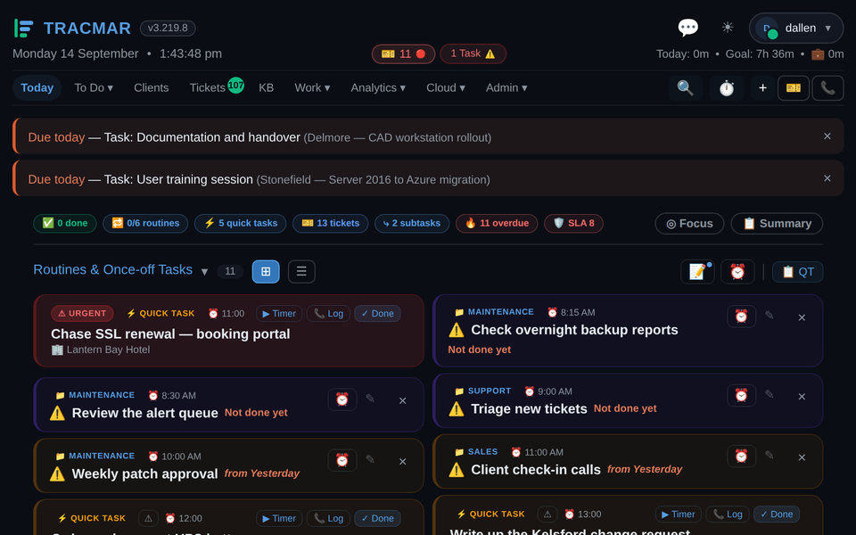 The Today page in the Dark theme
