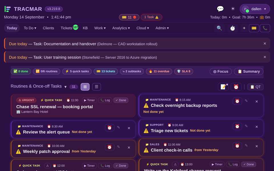 The Today page in the Dracula theme