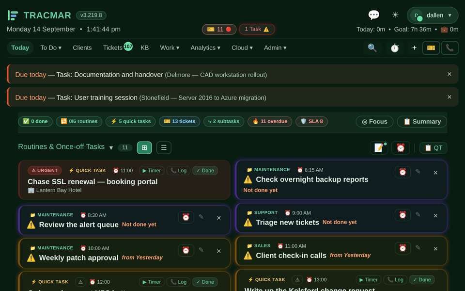 The Today page in the Forest theme