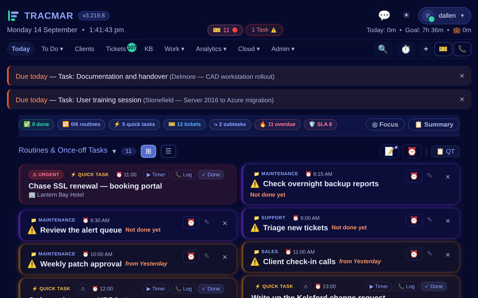 The Today page in the Midnight theme