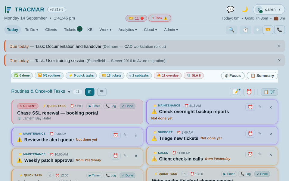 The Today page in the Mist theme