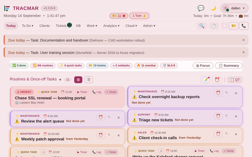 The Today page in the Rose theme