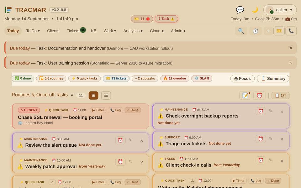 The Today page in the Sepia theme